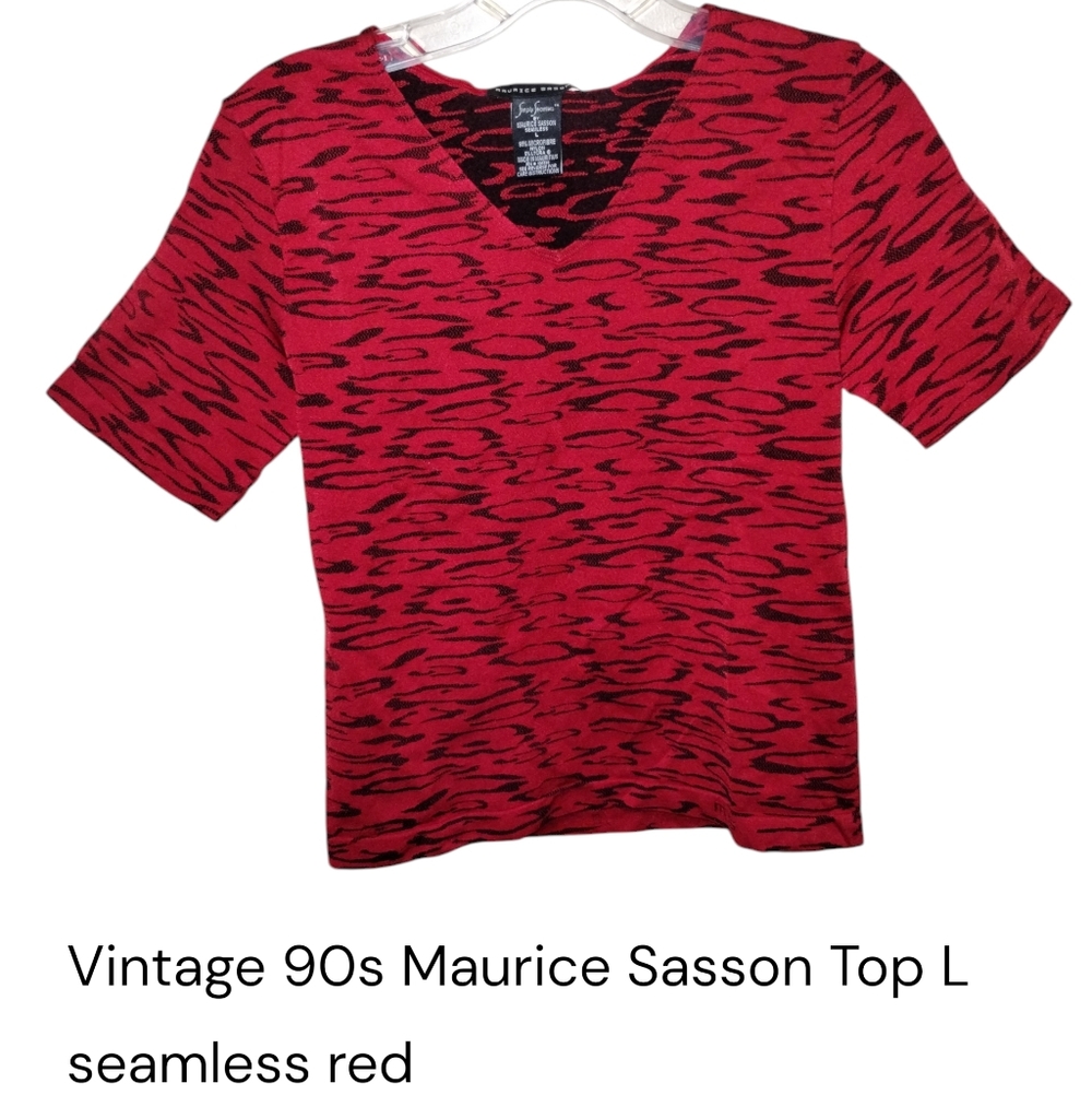 Vtg 90s Maurice Sasson Top L Red Seamless